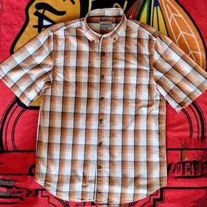 Carhart Men's Orange, gray, cream, & white casual button-up short-sleeve shirt